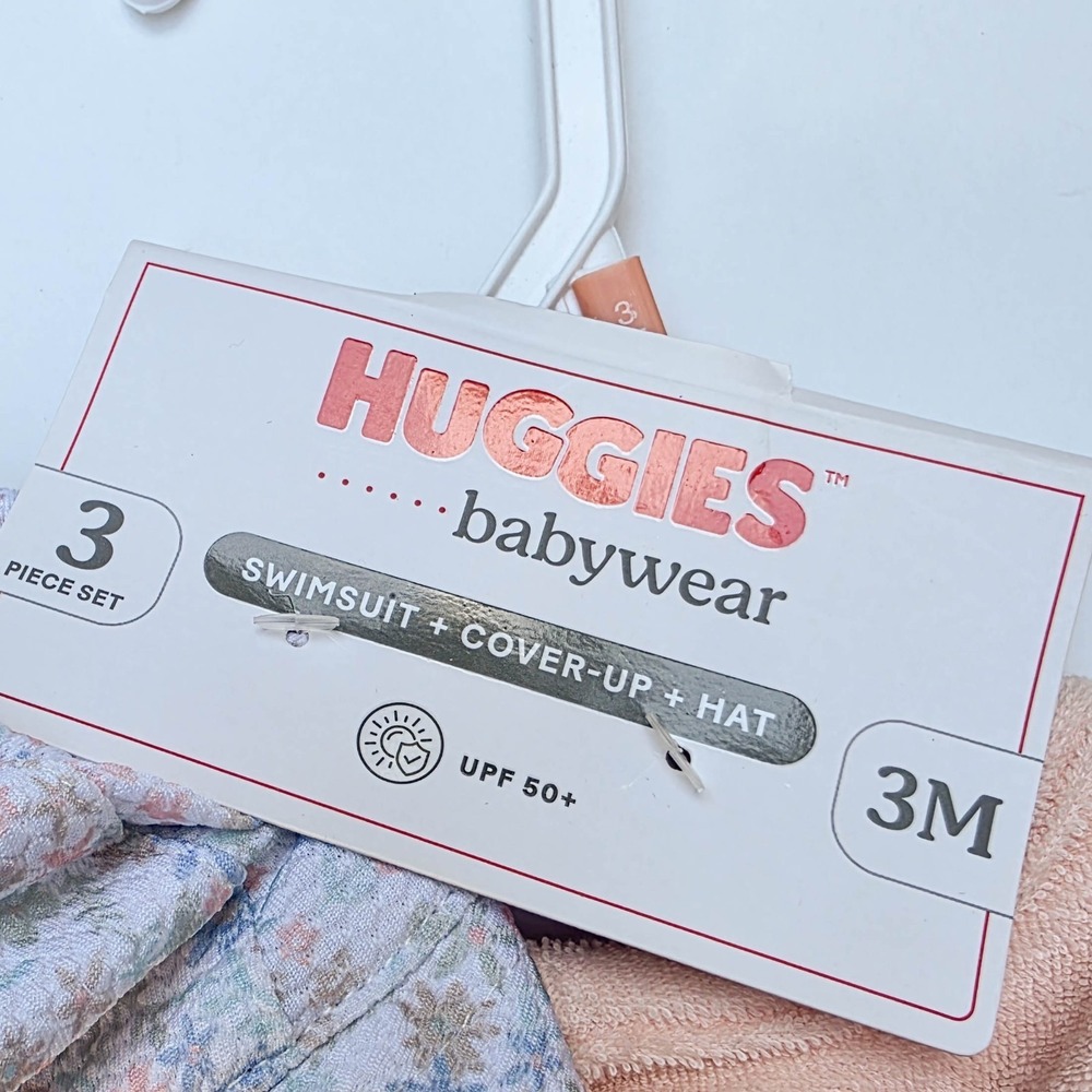 NWT Huggies Baby Girl 3M Floral Swimsuit Cover Up Sun Hat 3Pc Set UPF 50+ - Picture 11 of 12